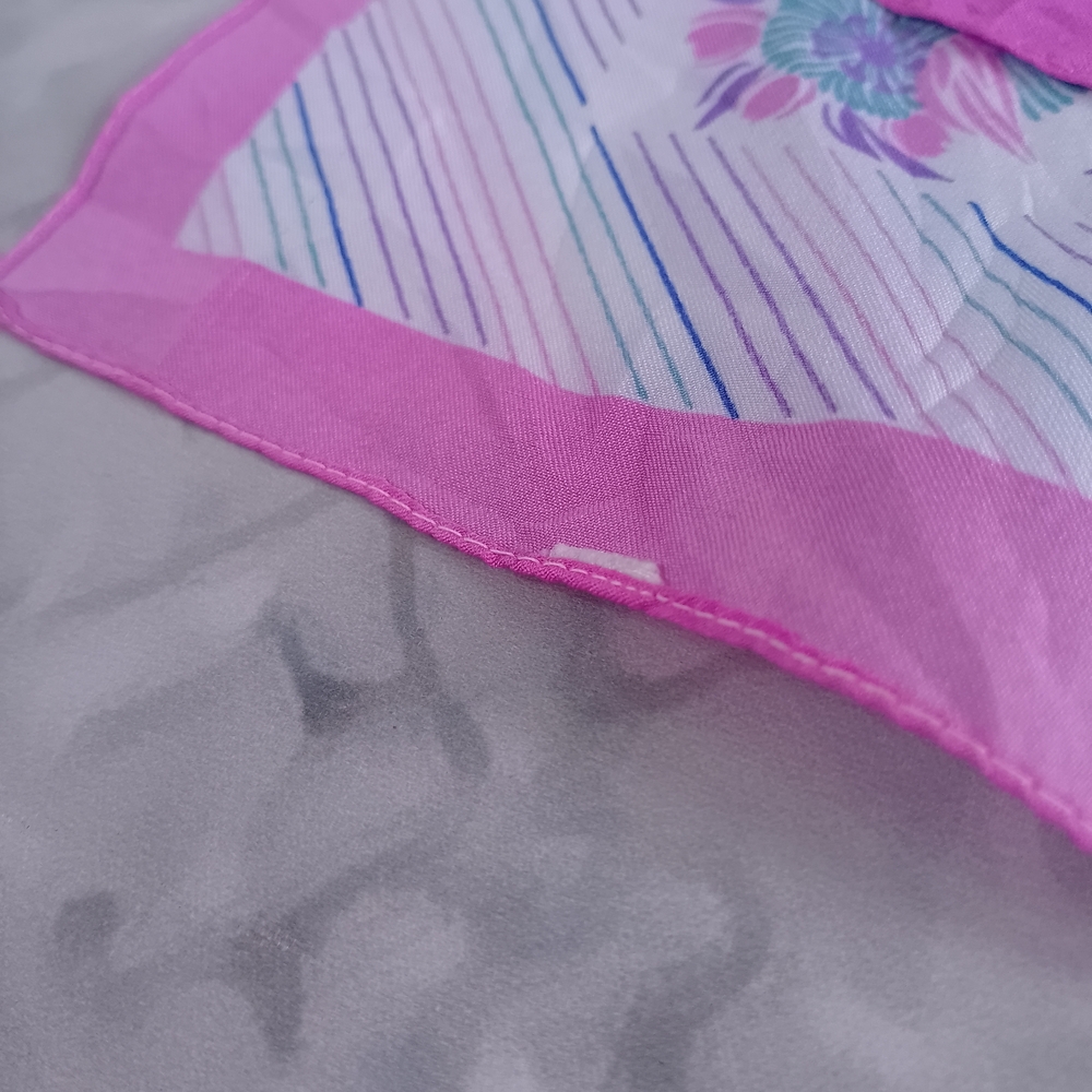 Vintage Floral Silk Scarf Purple White Square Scarf 26” Retro Neck Head Scarf - Picture 12 of 12
